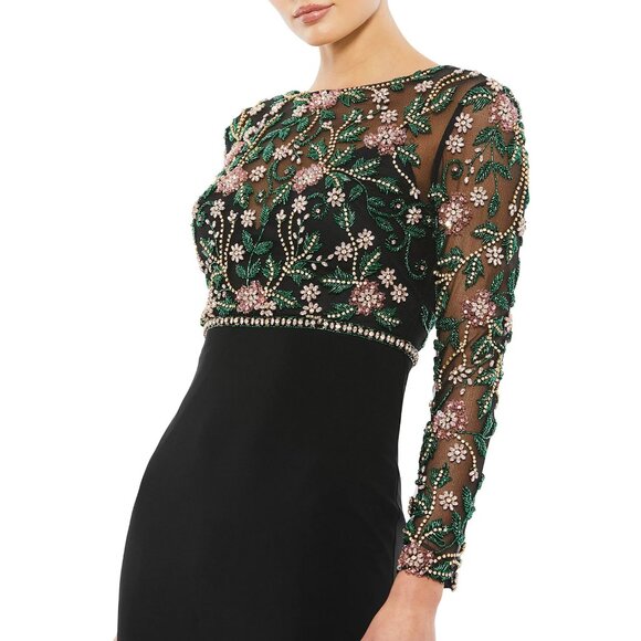 Mac Duggal Black and Pink Floral Maxi Dress - Picture 2 of 9